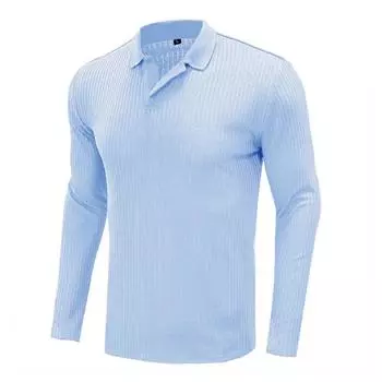 Хлопковая эластичная рубашка высокого качества с длинными рукавами, мужская футболка с отложным воротником и v-образным вырезом, весна-осень, мужская рубашка поло, футболки EU S белый