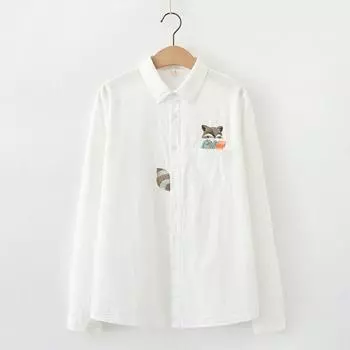 Хлопковая белая рубашка женская с длинными рукавами весна-осень новая свободная рубашка с вышивкой в японском стиле XS