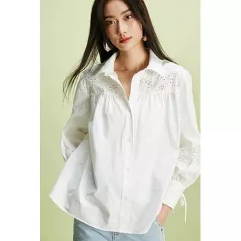 Хлопковая блузка с вышивкой HM белая