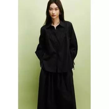 Хлопковая блузка с вышивкой HM, черная