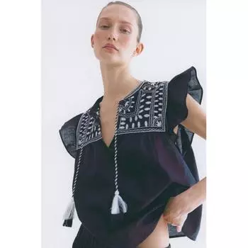 Хлопковая блузка с вышивкой HM, черная