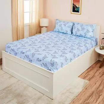 Хлопковая двуспальная простыня плотностью 180 ТС с цветочным рисунком (синий) 222 CM X 244 CM