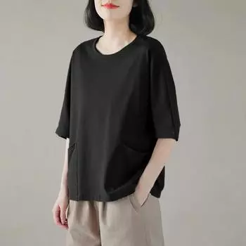 Хлопковая футболка большого размера, топы с короткими рукавами, женские весенне-летние удобные повседневные нижние рубашки, однотонные женские топы с карманами L белый