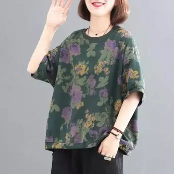 Большие размеры хлопковая футболка женская весна лето удобные топы рубашки повседневные принтованные топы с коротким рукавом женские XL чёрный