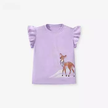 Хлопковая футболка для девочек с принтом оленя, летняя детская рубашка с короткими рукавами 110cm