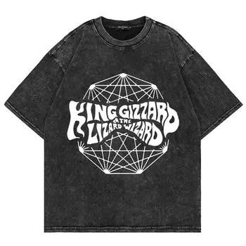 Хлопковая футболка King Gizzard & The Lizard Wizard Мужская/женская футболка Винтажная Классическая Унисекс Оверсайз Минеральная стирка Футболки S