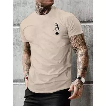Хлопковая футболка, летняя, мужская, 100% хлопок, повседневная, свободного кроя, с принтом крупной буквы А, с круглым вырезом и короткими рукавами 3XL