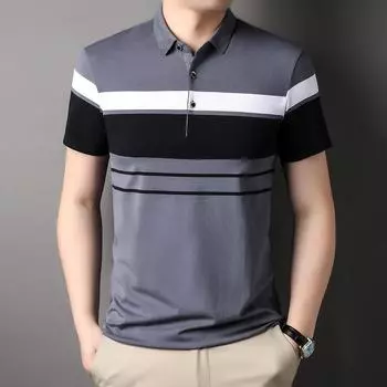 Хлопковая футболка, мужская летняя модная цветная рубашка поло с контрастными лацканами и короткими рукавами, мужская полосатая облегающая дышащая футболка M