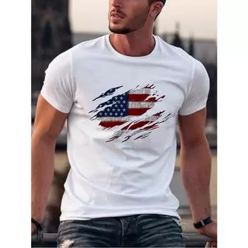 Хлопковая футболка мужская летняя повседневная свободного размера 100% хлопок модный узор американский флаг принт круглый вырез короткий рукав футболка топ 3XL