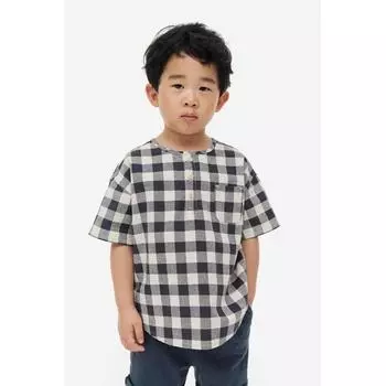 Хлопковая футболка на пуговицах HM Темно-синяя в клетку