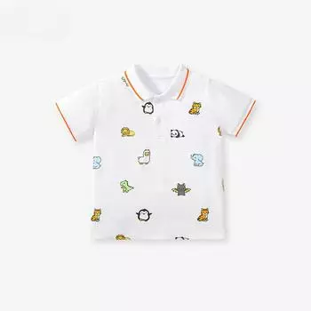 Хлопковая футболка, новая летняя детская футболка с короткими рукавами, мужская и женская рубашка-поло с мультяшным принтом, детская рубашка-поло прилив 90cm