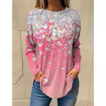 Хлопковая футболка с 3D принтом цветов, женские модные футболки с длинным рукавом, топы, футболки, футболка большого размера, свободные винтажные футболки в стиле Харадзюку, новые XL