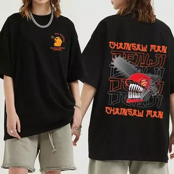 Хлопковая футболка с аниме «Человек бензопилы» в стиле Харадзюку, летние футболки Denji Pochita, повседневные футболки с мультяшным принтом и короткими рукавами для мужчин и женщин, уличная одежда XXXL белый