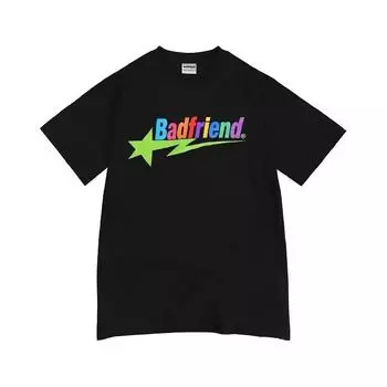 Хлопковая футболка с буквенным принтом, свободные топы с принтом Badfriend, свободные топы с короткими рукавами и круглым вырезом S