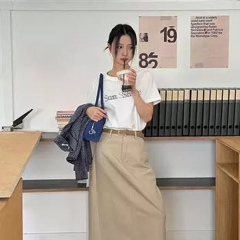 Хлопковая футболка с буквенным принтом, женские летние свободные топы с короткими рукавами One Size хаки