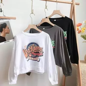 Хлопковая футболка с длинным рукавом, повседневные удобные свободные толстовки с персонализированным принтом, короткий свитер XL белый