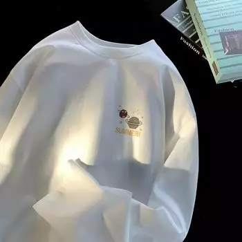 Хлопковая футболка с длинными рукавами, модная брендовая осенняя свободная универсальная модная рубашка для пар, верхняя одежда M