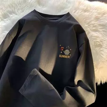 Хлопковая футболка с длинными рукавами, модная брендовая осенняя свободная универсальная модная рубашка для пар, верхняя одежда M