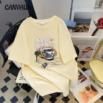 Хлопковая футболка с короткими рукавами, женские летние свободные милые топы с половиной рукавов больших размеров M чёрный