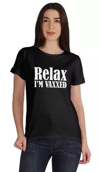 Хлопковая футболка с круглым вырезом Inkmeso Relax I M Vaxxed Funny Pro-Vaccine для L чёрный