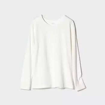 Хлопковая футболка с круглым вырезом UNIQLO Heattech, очень теплая с длинными рукавами