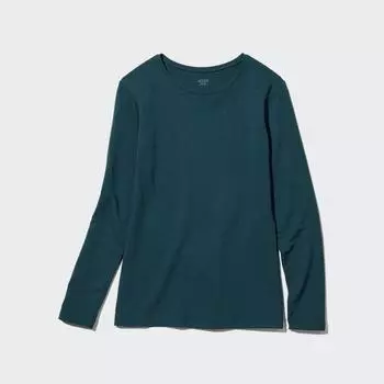 Хлопковая футболка с круглым вырезом UNIQLO Heattech, очень теплая с длинными рукавами