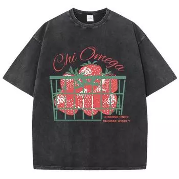 Хлопковая футболка с принтом клубники, женская, свежие фрукты, футболки с круглым вырезом, оверсайз, кислотная стирка, женская S