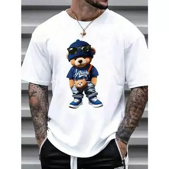 Хлопковая футболка с принтом «Маленький медведь», летняя повседневная одежда с круглым вырезом и коротким рукавом, унисекс, хлопковая футболка в стиле Харадзюку, уличные топы S