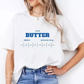 Хлопковая футболка с принтом соленого масла Женская футболка с коротким рукавом и круглым вырезом Женская футболка Butter Lover Женская футболка Топы Одежда Camisetas Mujer S