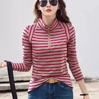 Хлопковая футболка с высоким воротником, весенняя женская корейская футболка с длинным рукавом и пуговицами, женские повседневные топы De Solid Camisetas Mujer 2XL серый