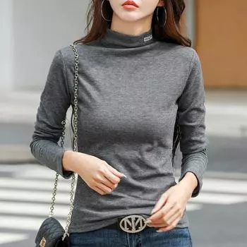 Хлопковая футболка в стиле Харадзюку, осенне-зимняя водолазка с буквенным принтом, топы с длинными рукавами, модные повседневные элегантные эластичные футболки XXXL