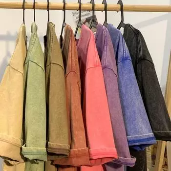 Хлопковая футболка в стиле ретро с заниженными плечами для мужчин и женщин, винтажные футболки с короткими рукавами, однотонные свободные футболки в стиле хип-хоп XXL чёрный