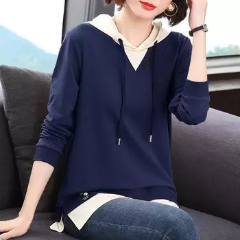 Хлопковая футболка Женский свитер-двойка Женская весенне-осенняя Материнский хлопок Футболка с длинным рукавом Средней длины Женский топ Базовая футболка XXXXXL