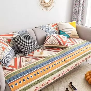 Хлопковая и льняная подушка для дивана, универсальная наволочка для всех сезонов, богемный чехол для дивана, противоскользящее полотенце с геометрическим узором 65x70cm 1pcs
