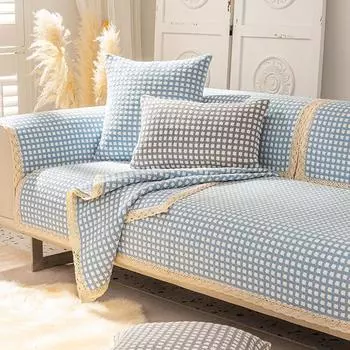 Хлопковая и льняная подушка для дивана, нескользящая универсальная клетчатая подушка на четыре сезона, современный модный новый чехол для дивана в китайском стиле, чехол для полотенец 70x70