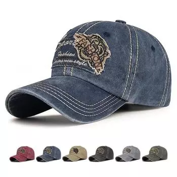 Хлопковая кепка с вышивкой, мужская винтажная бейсболка на весну, лето и осень чёрный