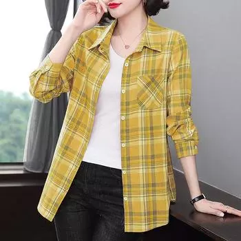 Хлопковая клетчатая рубашка женская новая весна осень большой размер 5XL пальто женская повседневная блузка с длинными рукавами женские топы Tide M розовый