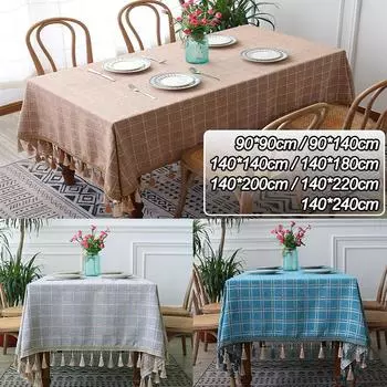 Хлопковая клетчатая жаккардовая ткань скатерть льняная прямоугольная скатерть для украшения дома с кисточками для банкета вечеринка накидка 90X90cm бежевый
