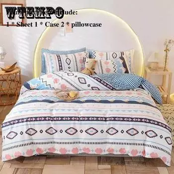 Хлопковая кровать, четырехсекционная гофрированная кровать с принтом, одинарная наволочка в держателе, домашнее постельное белье в богемном стиле Queen