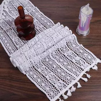 Хлопковая крючком скатерть, вязаная скатерть, флаг, крышка стола, декор стола M чёрный