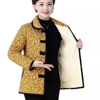 Хлопковая куртка для матери, осень-зима, 50 лет, 60 лет, старое женское золотое бархатное хлопковое пальто среднего возраста, утолщенное хлопковое пальто XL