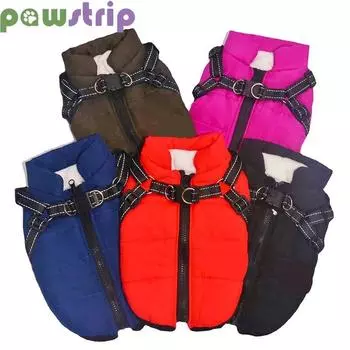 Хлопковая куртка для собак с шлейкой, зимняя теплая одежда для собак для маленьких, средних и больших собак, водонепроницаемая куртка для собак, одежда для чихуахуа, французского бульдога M красный