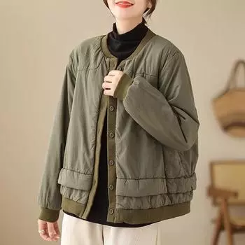 Хлопковая куртка для женщин, зимняя утолщенная теплая хлопковая куртка с подкладкой, удобная свободная повседневная короткая куртка M чёрный
