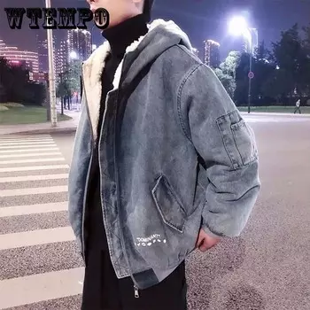 Хлопковая куртка из овечьей шерсти, мужская бархатная толстая джинсовая хлопковая куртка, осенне-зимняя куртка, стеганая куртка, теплая верхняя одежда XXL