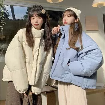 Хлопковая куртка корейской версии, женская зимняя новая свободная куртка невысокого роста, синяя куртка со стоячим воротником XL