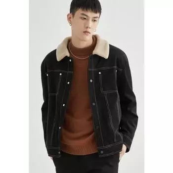 Хлопковая куртка мужская осенне-зимняя модная повседневная замшевая куртка с лацканами из овечьей шерсти, теплая куртка, новая M хаки