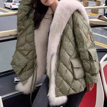 Хлопковая куртка с имитацией травы, темно-синий воротник, хлопковая куртка, женская осенне-зимняя одежда средней длины S