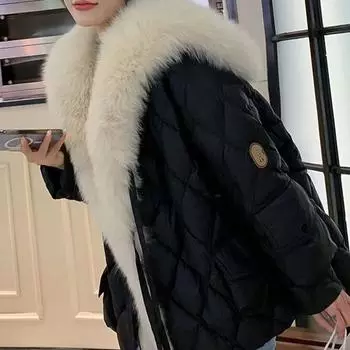 Хлопковая куртка с имитацией травы, темно-синий воротник, хлопковая куртка, женская осенне-зимняя одежда средней длины L чёрный