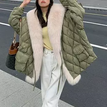 Хлопковая куртка с имитацией травы, темно-синий воротник, хлопковая куртка, женская осенне-зимняя одежда средней длины S