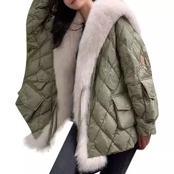 Хлопковая куртка с имитацией травы, темно-синий воротник, хлопковая куртка, женская осенне-зимняя одежда средней длины XL